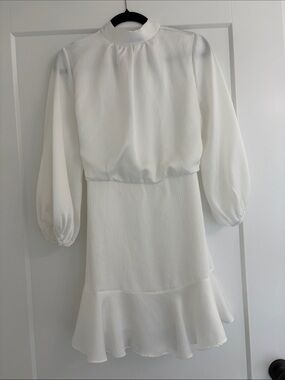 Vici Ivory Textured Midi Dress with Balloon Sleeves